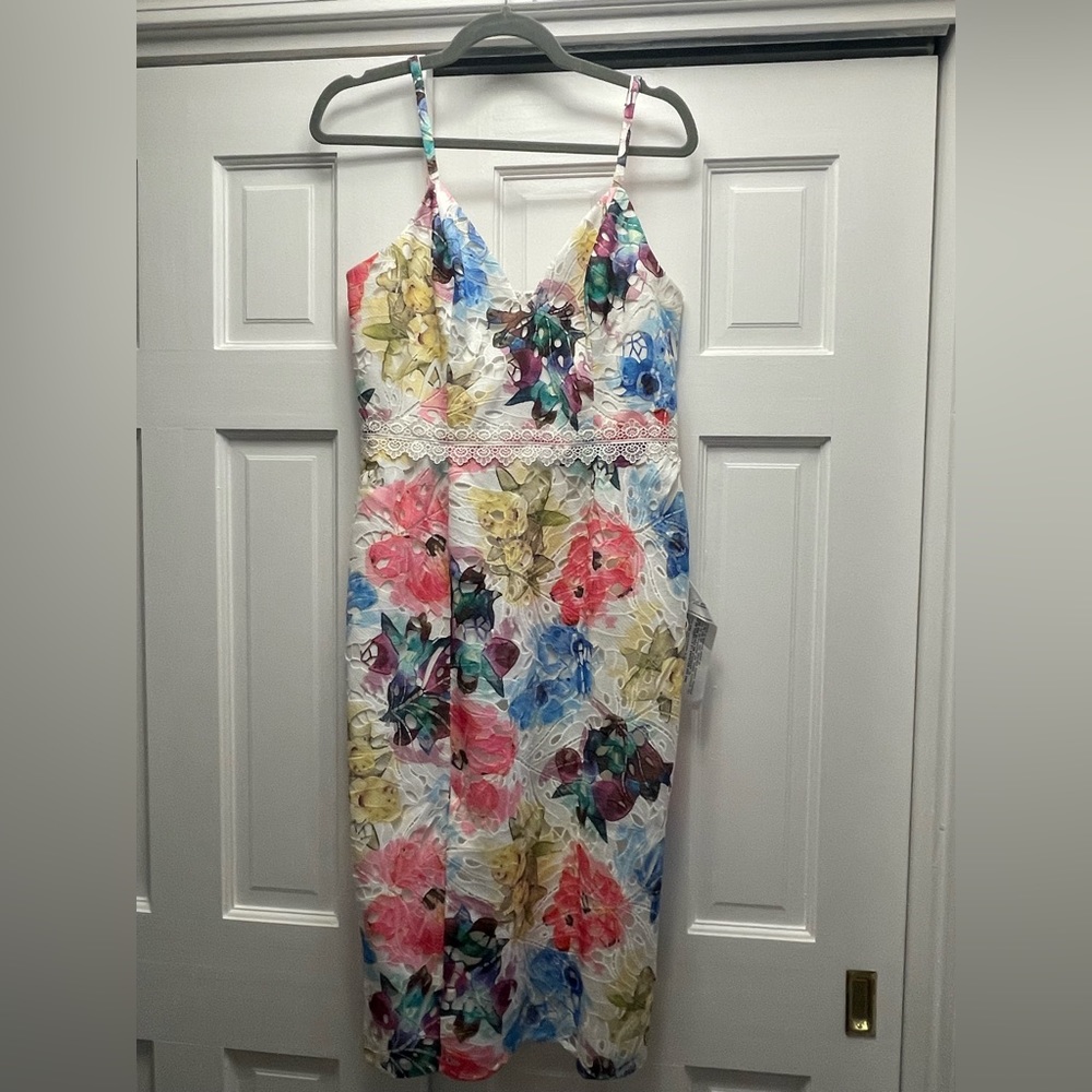 Dress The Population Floral Midi Cocktail Dress Size Medium